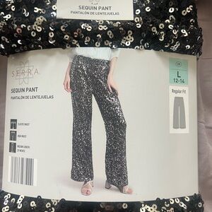 NWT Shiny Black Sequin Wide Leg Pants